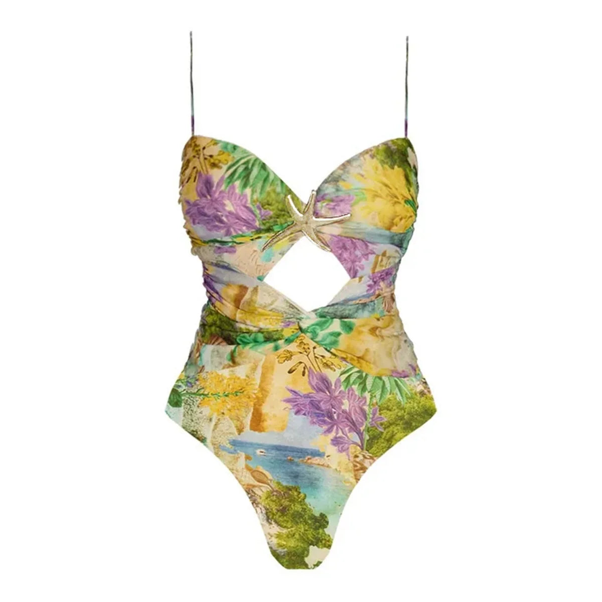 Cut Out Swimsuit And Cover Up Sexy Swimwear Women Floral Stars Swim Suit Push Up Bikini Bathingsuit Sliming Bodysuit Beachwear