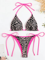 Sexy Micro Bikini 2025 Women Pink Leopard Print Neon Double Side Push Up Swimsuit Brazilian Beach Bathing Suit Thong Swimwear