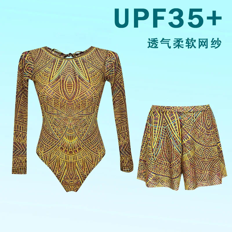 2026 Printed Long Sleeve Swimsuit Sexy Swimwear Women Backless Surf Swim Suit Slimming Bathingsuit Bikini Bodysuit Beachwear