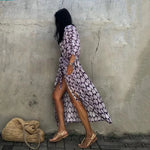 2024 New Summer Sexy Beach Kimono Swimwear Cotton Cover Up Swimsuit Women Print Bikini Cover Up Beachwear Dress Robe