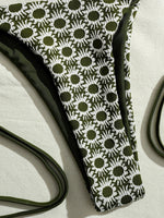 Sexy Green Sunflower Print Mini Bikini 2026 Women Halter Push Up Bra Tie Side Bandage Thong Swimsuit Beach Bathing Suit Swimwear