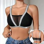 1pcs Fashion New Style Bras Silver Satin Women's Underwear Wire-Free Padless Bras Elegant Lady Bra Comfortable Sexy Lingerie