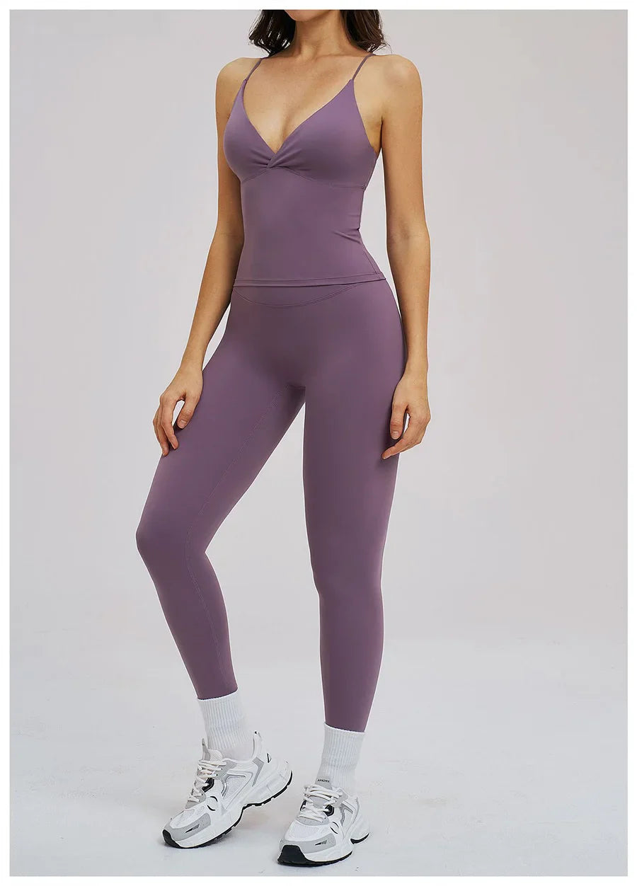 2PCS Yoga Suit Sports Set Women Fitness Quick-Drying Gym Tracksuit Running Nude Feeling Workout Outfit Sport Bra Leggings Suit