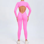 Hearuisavy Summer V Back Sports Jumpsuit Yoga Clothes Rompers Women Long Sleeveles Workout Bodysuits Backless One-piece Suit