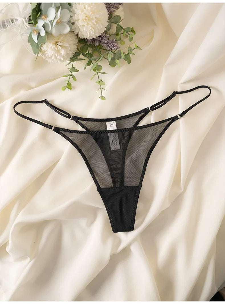 Lace Mesh Women Briefs Sexy Thong Transparent Panties Underwear Low Waist Girls G String Seamless Lingerie Fitness T Back