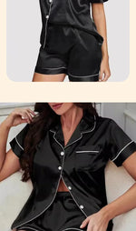 Sweet Simple Ice Silk Pajamas for WomenThin Short-sleeved Home Clothes Suit Nightwear Women's Pajamas Set Nightie Summer