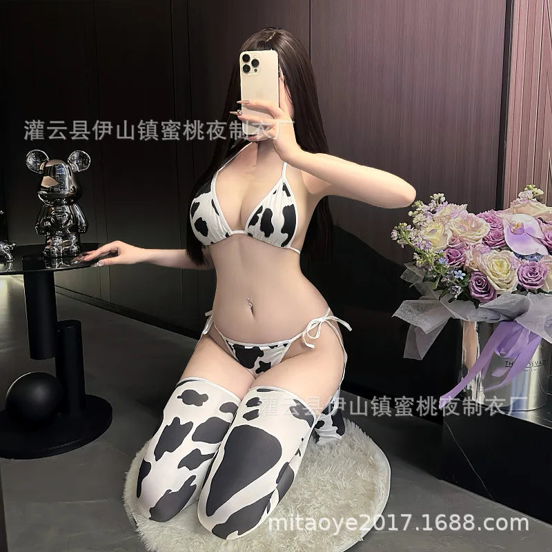 Cow Print Sexy Cosplay Costume Maid Swimsuit Anime Bikini For Beach Vacation Holiday Pool Party Charming Backless Deep V 7AXO