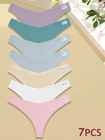 New 7Pcs Women Cotton Waffle Style G-string Panties Ladies Soft Thongs Female S-XL Low-Rise T-Back Panties Bikini Underwear 2024