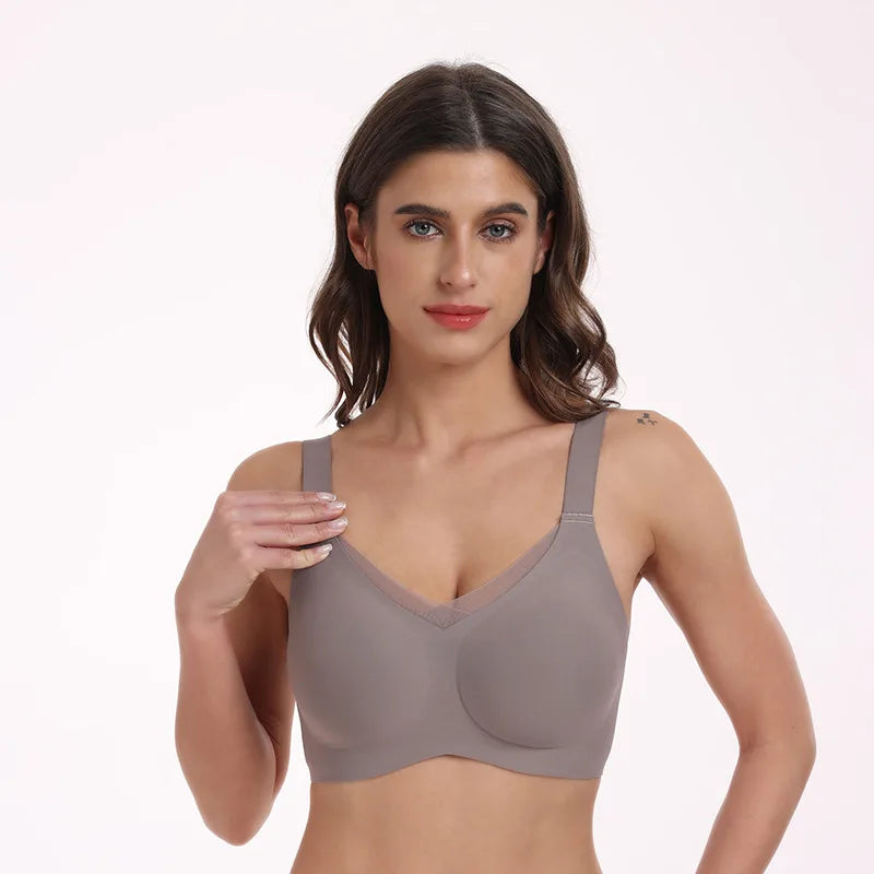 Women's Wire-free Seamless Bra Full Cup Breathable Thin Padding Bras Solid Color Plus Size Comfortable Outer Bra Underwear