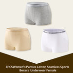 3Pcs Women's Cotton Boxers Panties Seamless Sports Underwear Female Solid Color Briefs Lingerie Intimate Underpant Finetoo S-XXL