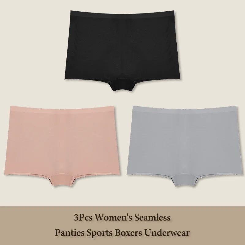 3Pcs Women's Seamless Sports Boxer Underwear Female Solid Color Panties Comfortable Briefs Cozy Lingerie Intimate Underpant S-XL