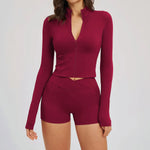 Yoga Suit Women Tracksuit Long-sleeved Jacket Shorts Suit Outfit Gym 2PCS Set Fitness Running Workout Clothes Push Up Sportswear