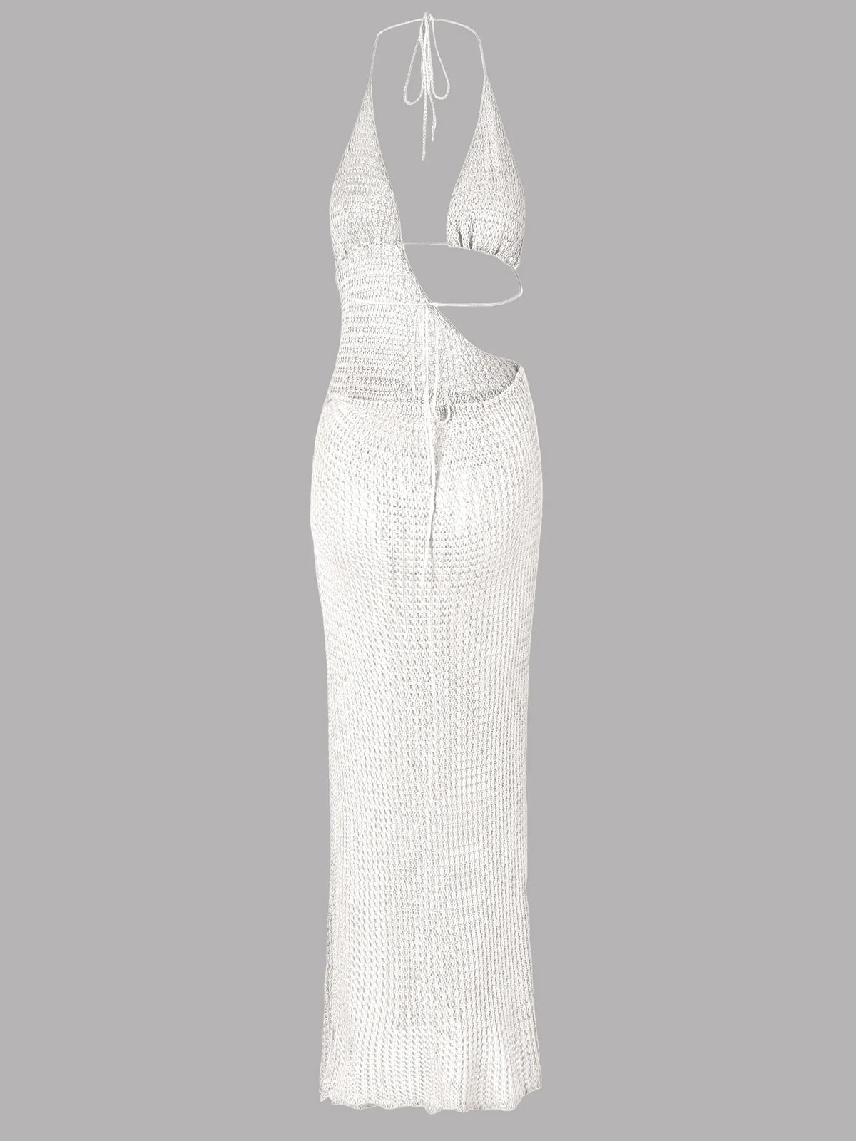 Sexy Slim Low-cut Tie Knit Halter Cut Out Circle Decoration High Slit Beach Maxi Dress 2026 Women Summer Swimsuit Cover Up K88