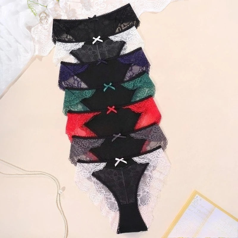 1PCS Sexy Lace Bow Lady Briefs Floral Patchwork Panties Breathable Female Underpants Elegant Lingerie Women Panties Underwear