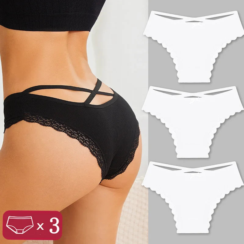 3Pcs Women Cotton Panties Seamless Hollow Sexy Design Unique Low Waist Women Panty Breathable Girl Underwear Soft Lingerie S-XL