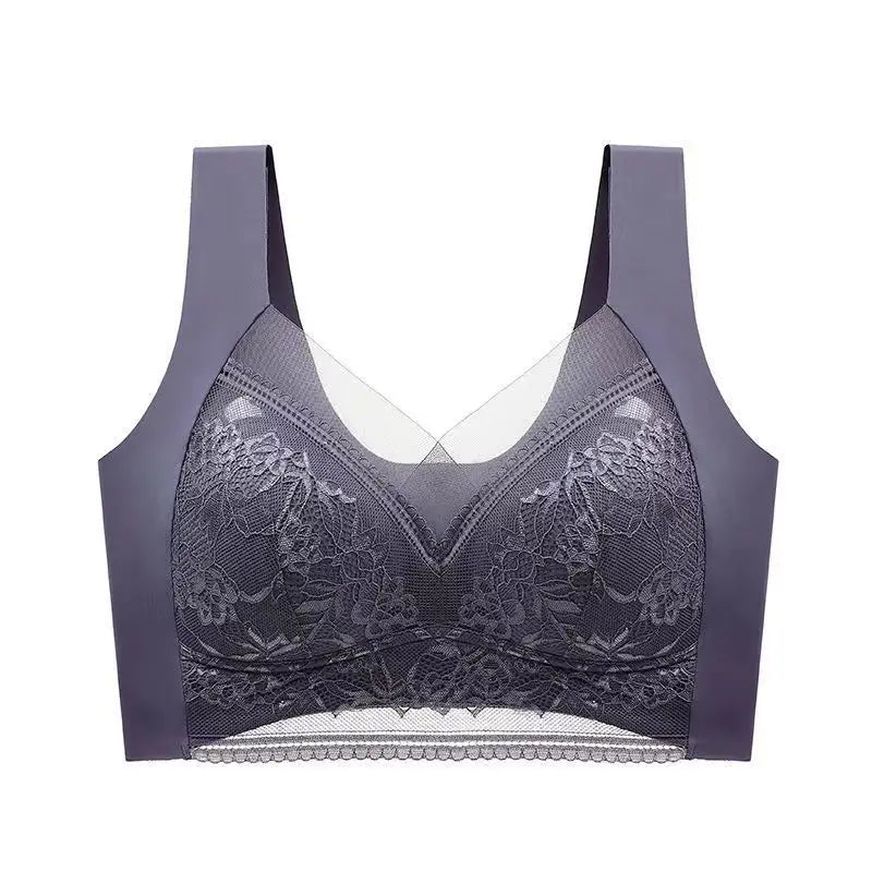 L-5XL Contrast Lace Wireless Bras For Womens Lingerie Top Female Lace Bra Underwire Plus Size Brassiere Perspective Sexy Bras