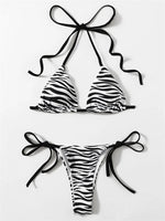 Sexy Zebra Striped Bikini Women Halter Push Up Triangle Swimsuit Brazilian Summer Bathing Suit Micro Swimwear 2025 Swimming Suit