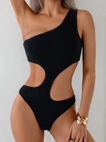 Sexy Black One Piece Swimsuit 2025 Women One Shoulder Hollow Out Backless Slim Swimwear Beach Bathing Suit Holiday Monokini