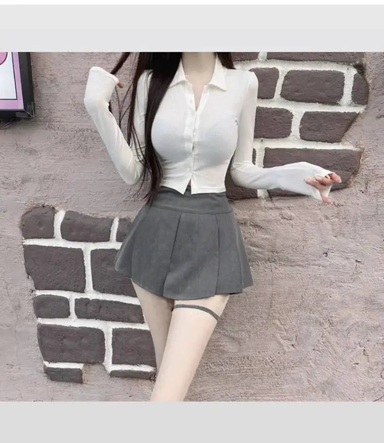 WOMENGAGA Korea Style Sexy Slim High Waist Strap A-line Half Length Skirt Fashion Women Skorts JK Sweet 2023 NewOW3W