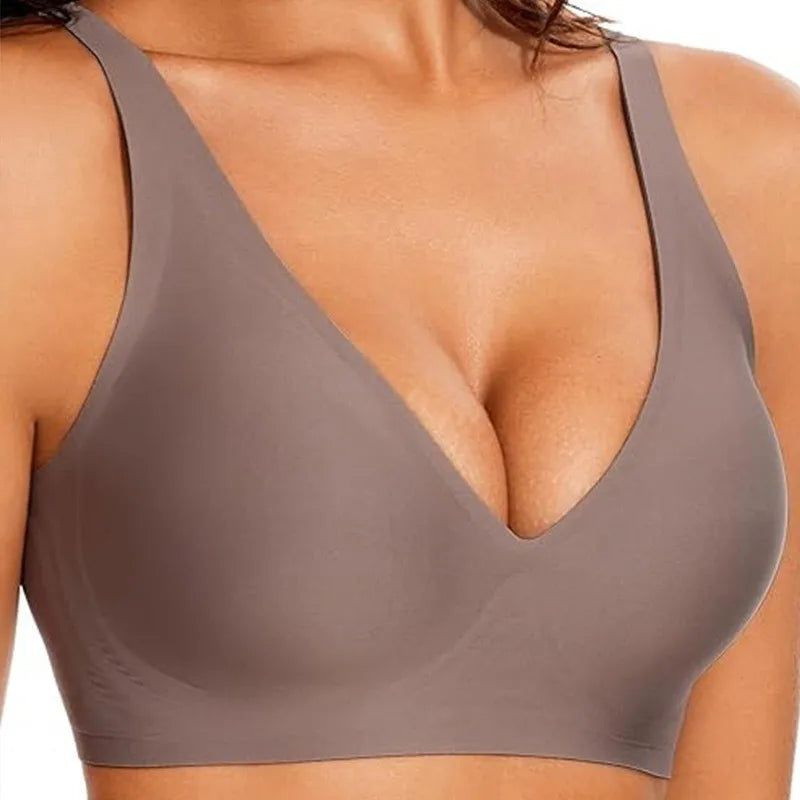 Womens Deep V Wireless Bras Wire-free Comfortable Bra Full Cup Supportive and Breathability Bra Plus Up Beautiful Sexy Daily Bra