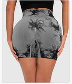 Seamless Tie Dye Style High Waist Quick Dried Fitness Triple Pants Honey Peach Hip Lift Yoga Sports Tight Shorts
