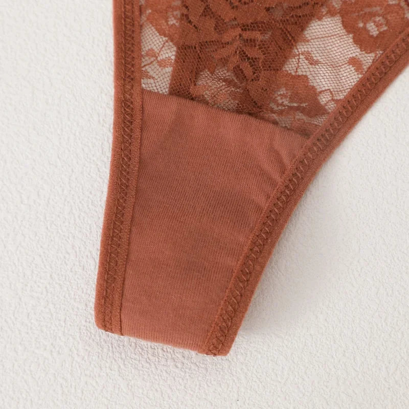 4PCS/Set Women's Underwear Lace Panties Floral Lingerie Woman Panties Sexy Thong G-String Female Pantys Perspective Intimates Ne