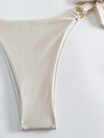 Micro Bikini Sexy Women Swimsuit 2024 Solid Beige Halter Ring Linked Push Up Mini Bikinis Summer Bathing Suit Thong Swimwear