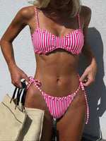 Bandeau Sexy Bikini Pink Striped Women Swimsuits Female Swimwear Bathing Suit Summer Brazilian Swimming Suits Beachwear Biquini