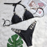 Sexy Rhinestone Bikini Set 2025 Shinny Hot Pink Push Up Thong Swimsuit Brazilian Diamond Metal Chain Beach Bathing Suit Swimwear