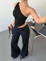 Women's Sexy One Shoulder Asymmetry Hem Crop Top Shoulder Knot Desigh Backless Slim Fit Cami Top streetwear 2025 Summer