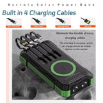 Long-lasting Solar Power Bank, Portable Solar External Battery Pack Built-in Cables, Portable Wireless Charger with Solar Panel