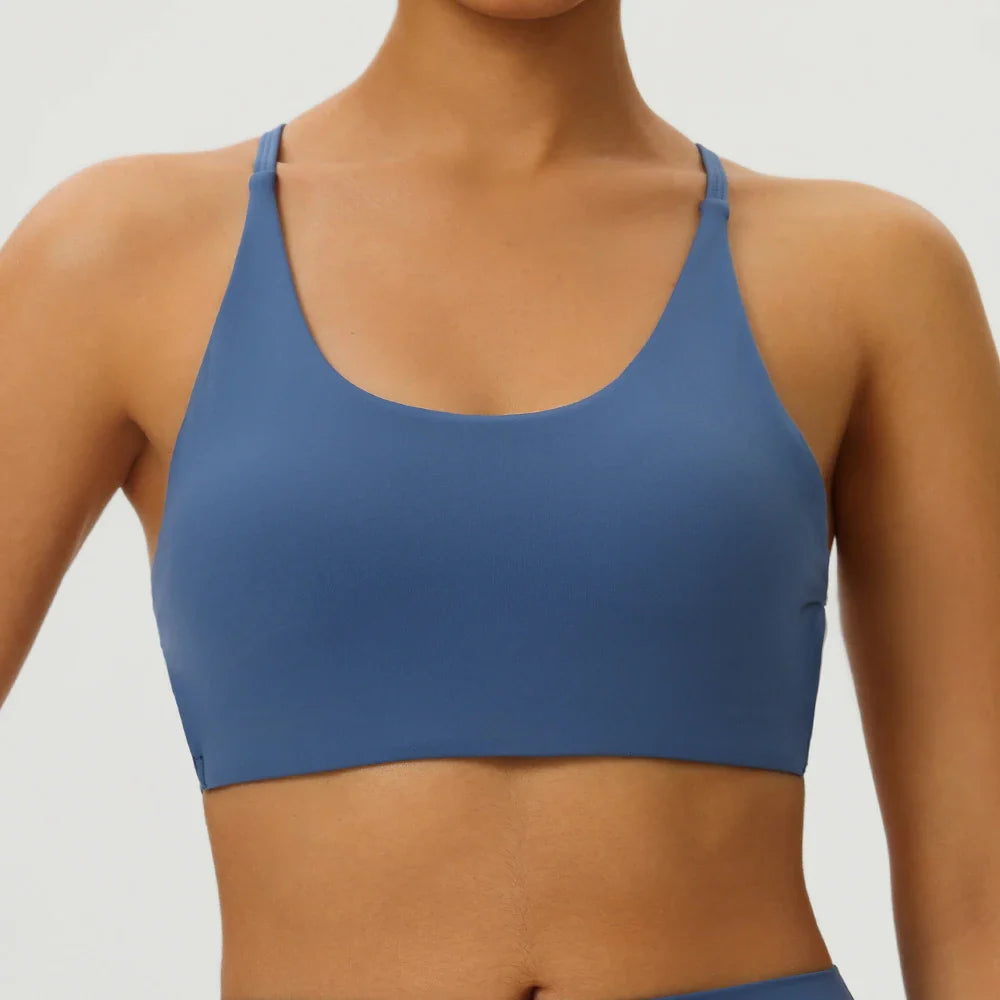 Sexy Soft Fitness Sport Bra Spaghetti Strap Cross Back Hollow Women Top Tight Gym Yoga Underwear Athletic Workout With Chest Pad