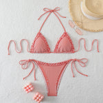 New Sexy Blue Striped String Bikinis Two Pieces Swimsuit Women Swimwear Halter Beach Wear Swim Bathing Suits Frill Bikini Set