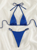 Luxury Jewelled Rhinestones Bikinis Sets Women Shiny Sequin Blue Gold Triangle Swimsuit 2024 Brazilian Bathing Suit Swimwear