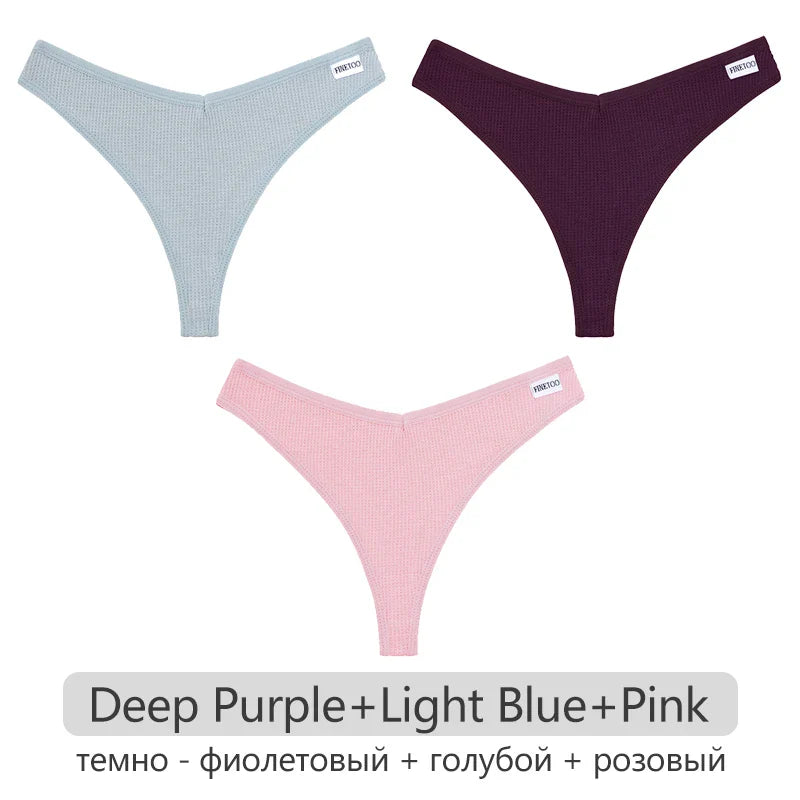 3Pcs/set Women Cotton Waffle Style G-string Panties Ladies Soft Thongs Female S-XL Low-Rise T-Back Panties Bikini Underwear 2023