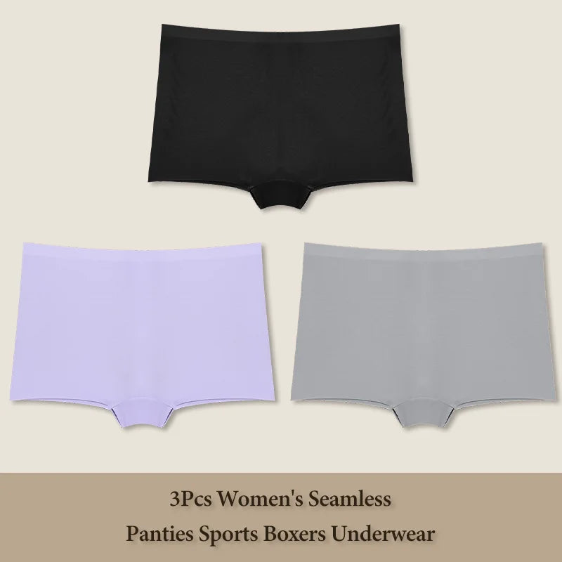 3Pcs Women's Seamless Sports Boxer Underwear Female Solid Color Panties Comfortable Briefs Cozy Lingerie Intimate Underpant S-XL