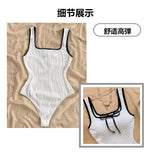 Vintage White Patchwork One Piece Swimsuit 2026 Women Front Tie Slim Tummy Control Swimwear Summer Holiday Bathing Suit Monokini