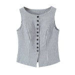 New French Striped Old Money Style Waist-Slimming Sleeveless Vest Top Small Tank Top For Woman Charming Casual Elegant BXUR