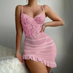 Summer Women's Nightgown Sexy Lace Thin Homewear Halter Exquisite Sleepwear Erotic V-Neck Bra Panty Set Hot New Pajamas Sets