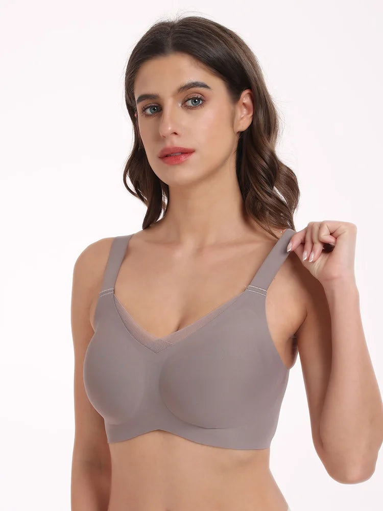 Women's Wire-free Seamless Bra Full Cup Breathable Thin Padding Bras Solid Color Plus Size Comfortable Outer Bra Underwear