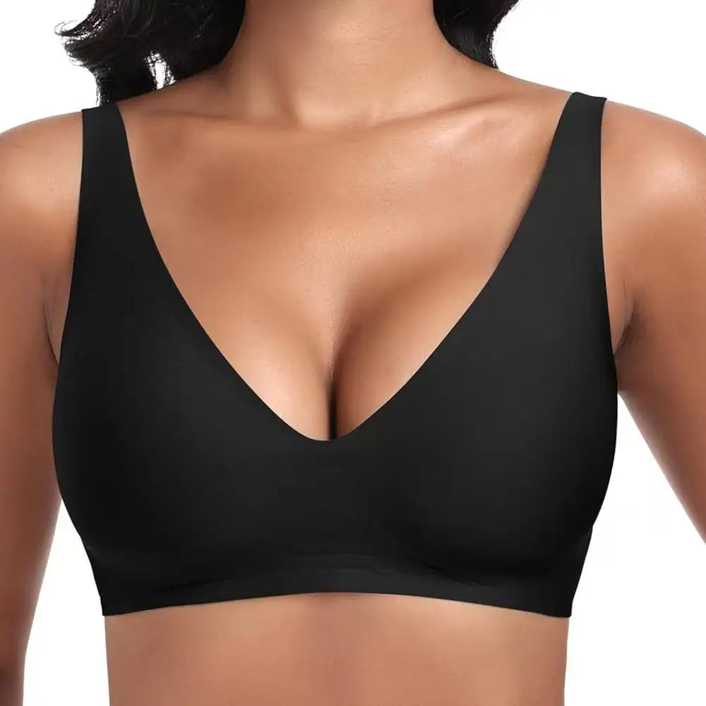 Women's Deep V Seamless Wire-Free Bra Plus Size Solid Color 3/4 Cup Thin Bra Comfortable Push-up Bra Underwear