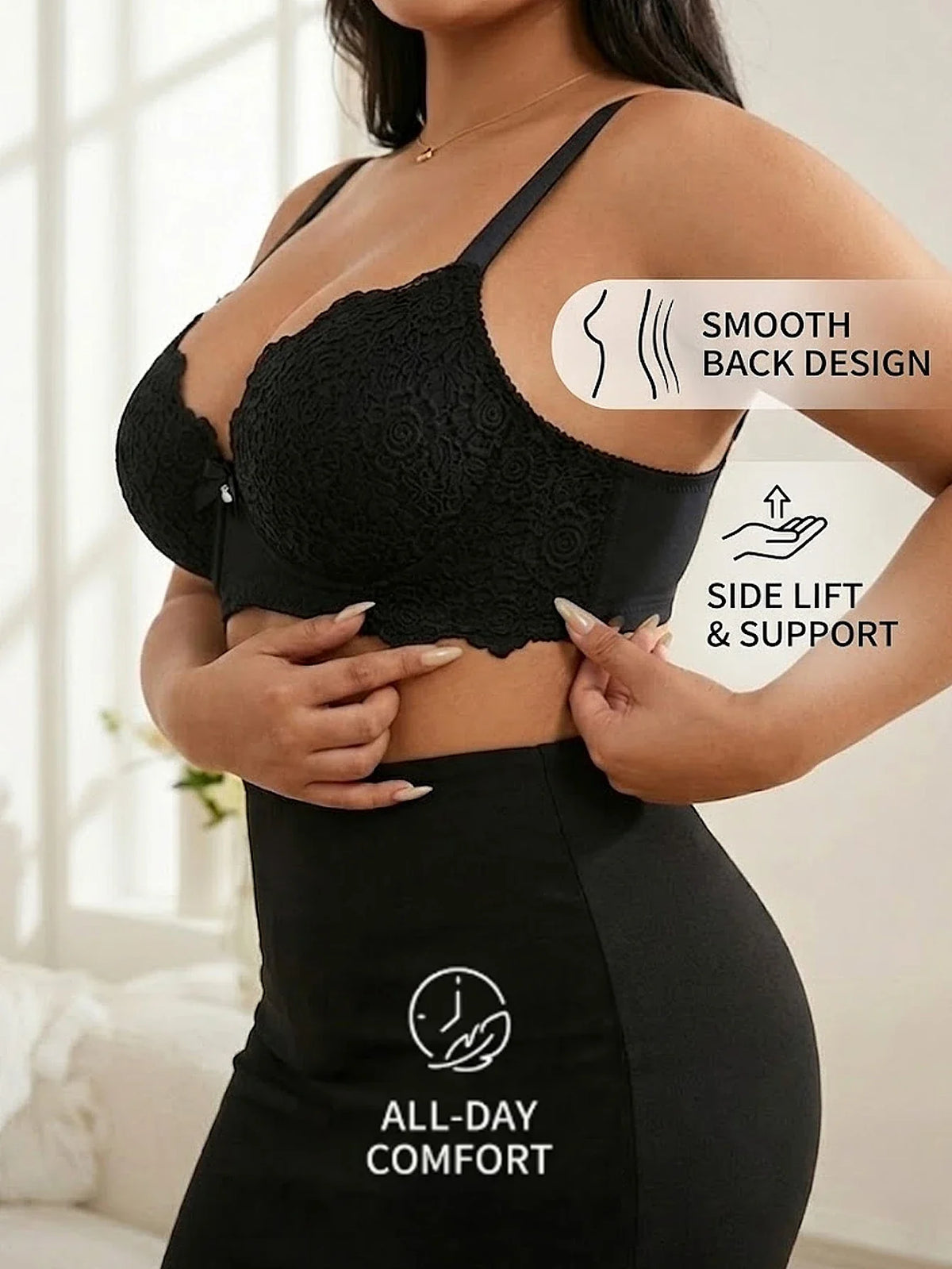 Plus Size Floral Lace Women Push-Up Bra Underwire Support Anti-Sagging Underwear Comfy Wide Straps Thin Cup Daily Lingerie Bra