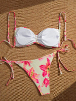 Sexy Pink Floral Print Micro Bikini 2025 Women Metal Starfish Ornament Pleate Push Up Thong Swimsuit Bathing Suit Pool Swimwear