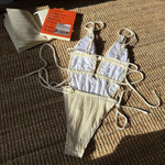 2026 New Deep V One Piece Black Swimsuit Halter Solid Color Women's Backless Bathing Suit Bandage White Swimwear For Female