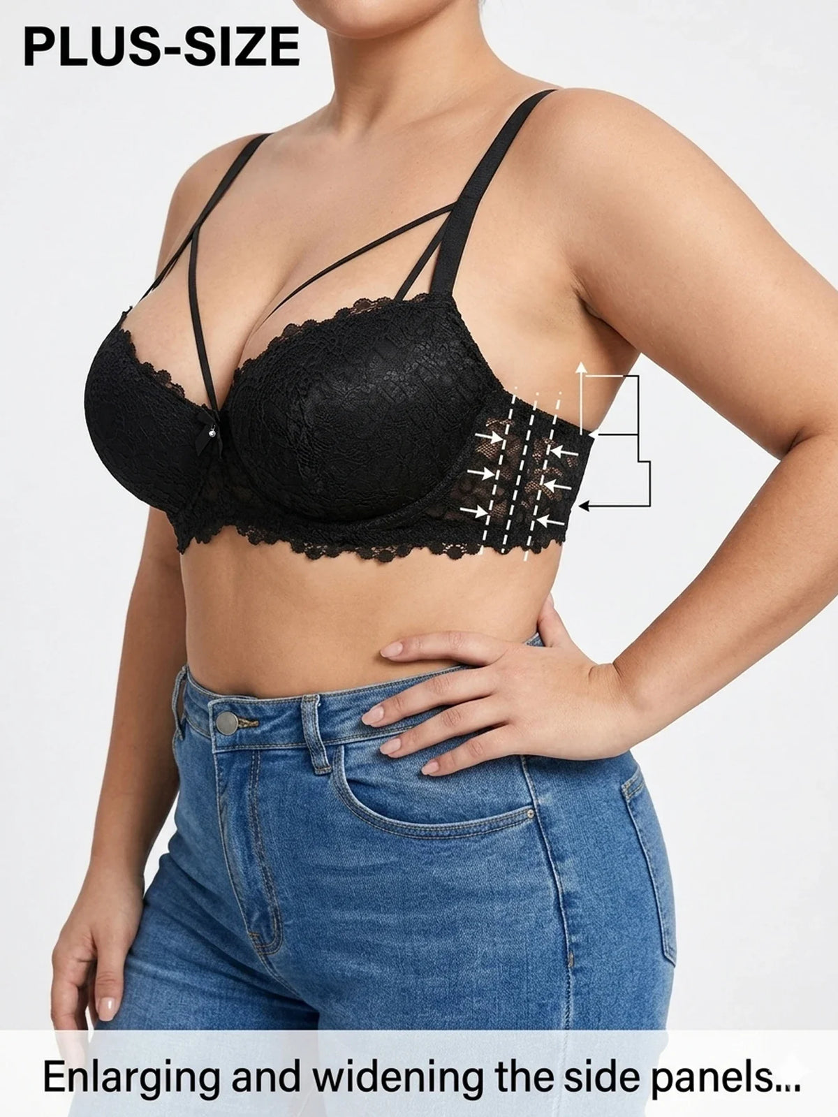 Plus Size Lace Women's Bra Thin Cup Push-up Bra Underwire Side Support Wide Strap Comfortable Bra Women