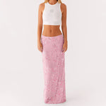 Elegant Beading Sequined Long Skirt for Women Summer Casual Floral Embroidery Maxi Straight Skirts for Beach Club Streetwear