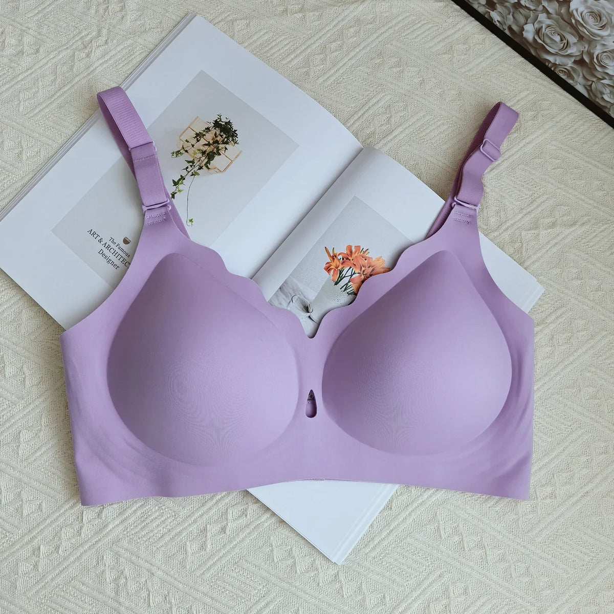 Wireless Comfortable Bra Large Cup Seamless Anti-Sagging Back Smoothing Underwear Soft Women's Hollowed-Out Full Cover Bras