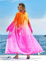 Sexy Kimono 3 Piece Bikini Set 2024 Women Pink Gradient Long Sleeve Cover Up Swimsuit Holiday Summer Bathing Suit Thong Swimwear
