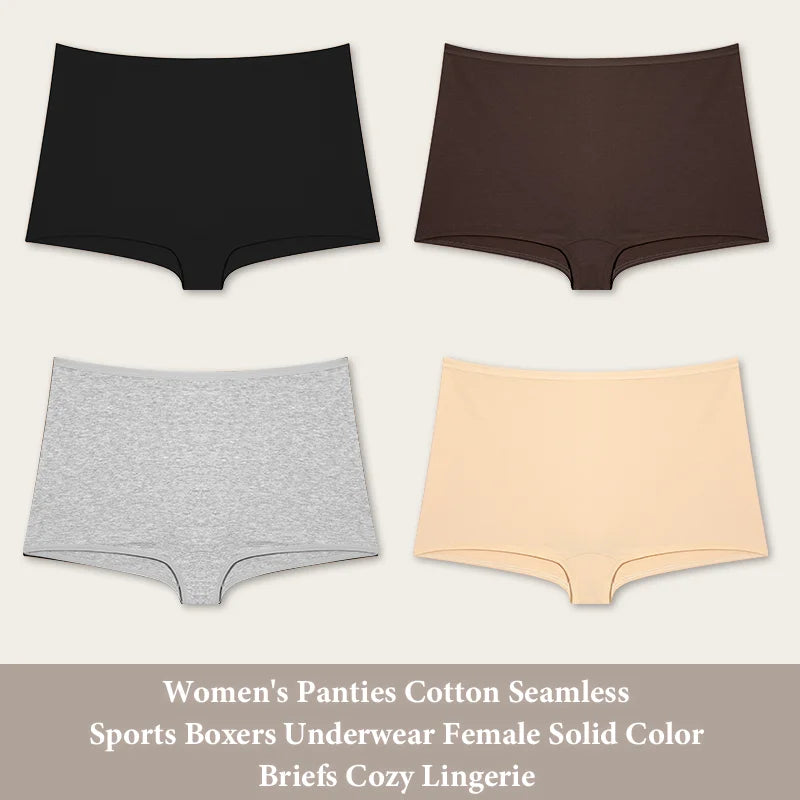 New 4PCS Women's Panties Cotton Seamless Sports Boxers Underwear Female Solid Color Cozy Lingerie Intimate Underpants XS-XL