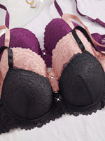 3PCS Lace Trim Women's underwear set Underwire Push up Bra for Women Bow & Rhinestone Comfort Daily Lingerie Set A B C Cup